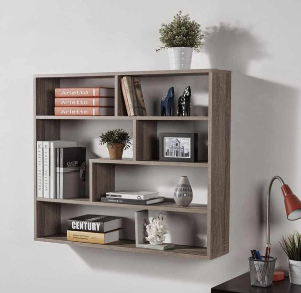 Hanging library with elegant shelves to organize books and antiques